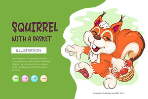 Cartoon Squirrel with a Basket., an Animal Illustration by KENO Mascots