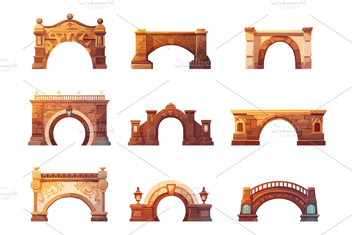 set of arched vintage colorful, an Illustration by LadadikArt