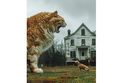 Growling cat. A cat and a dog.