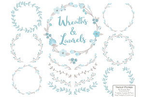 Soft Blue and Grey Flower Wreaths, an Illustration by Amanda Ilkov
