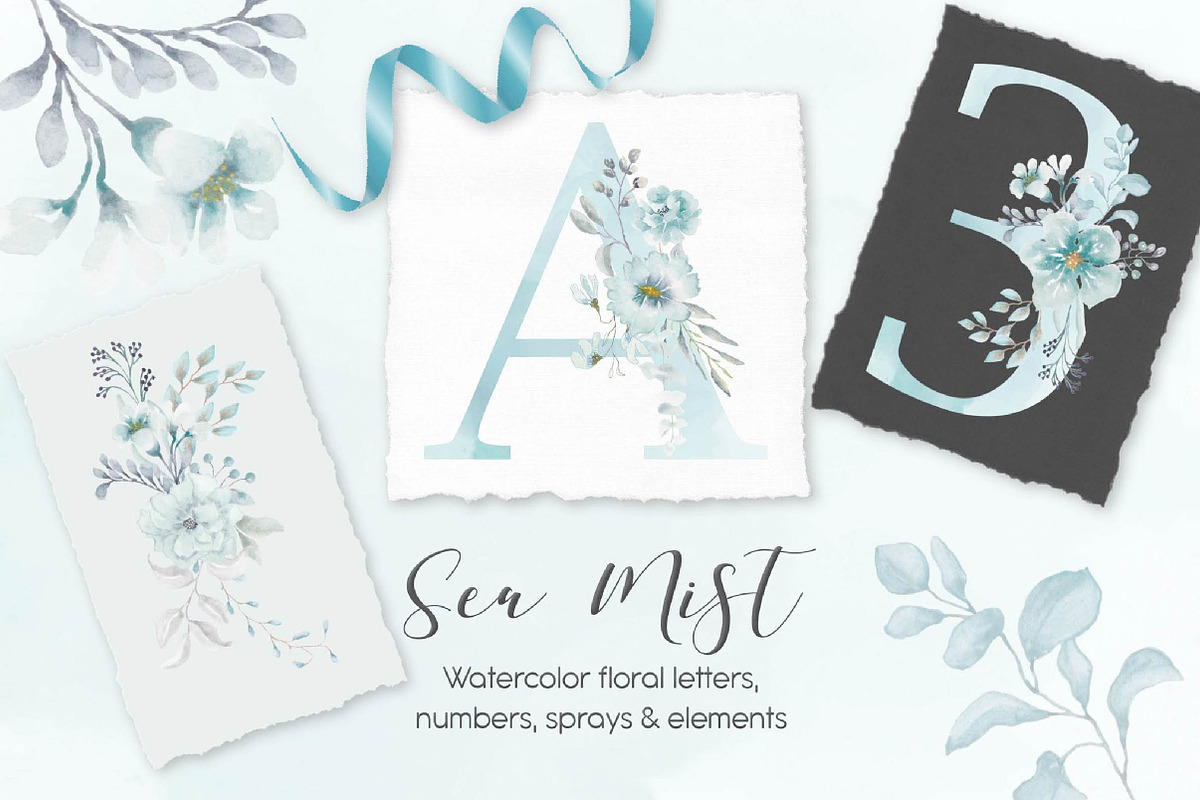 Sea Mist Watercolor Alphabet, an Illustration by fashionaddict (Photo 1 of 9)