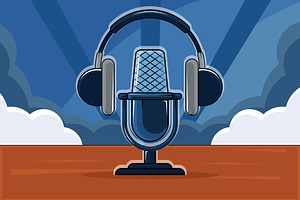 Retro microphone and headphones, a Technology Illustration by zyxroun shop