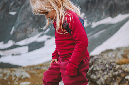 Kid girl hiking barefoot in mountains  family travel vacations hiking trip heal, a Person Photo by e v e r s t