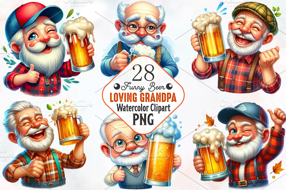 Funny Beer Loving Grandpa Clipart, an Illustration by RobertsArt (Photo 1 of 7)