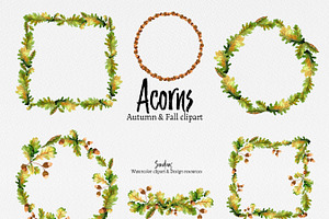 Autumn Clip Art: ACORNS Watercolor