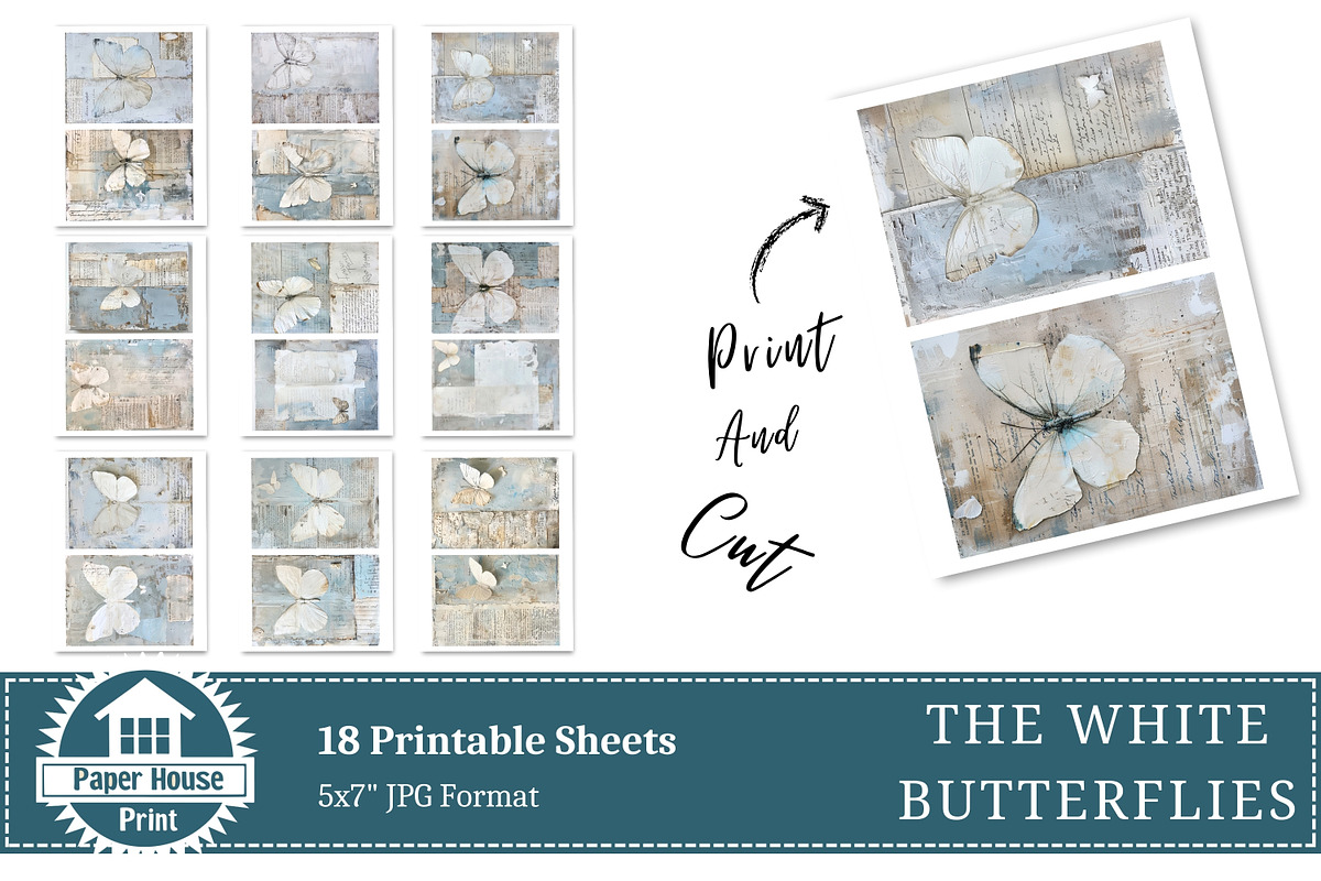 White Butterflies Junk Journal Paper, a Background Graphic by NiiiNArt (Photo 5 of 8)
