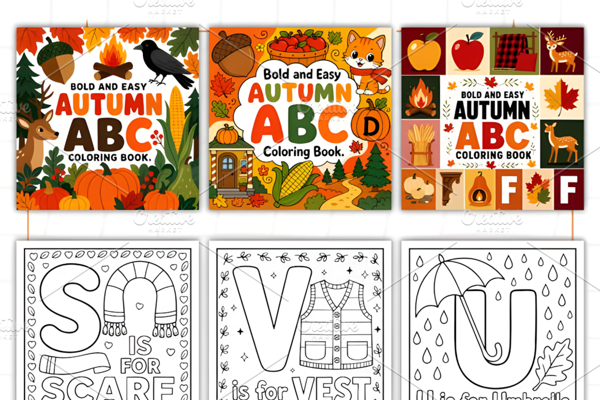 Bold and Easy Autumn ABC Coloring, a Seasonal Illustration by Design Station (Photo 2 of 3)
