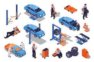 Auto Service Isometric Set, a Transportation Illustration by alexdndz