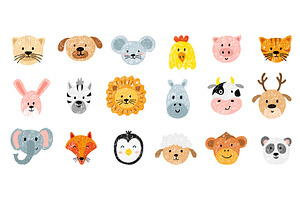 Cartoon crayon animal faces. Colored, an Animal Illustration by Valerie Bodnar