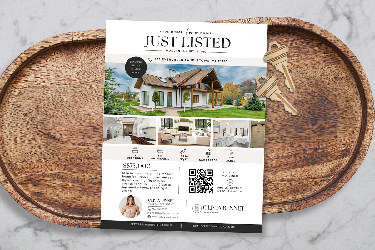 Real Estate Just Listed Flyer Canva, a Flyer Template by BrandhavenStudio (Photo 1 of 11)