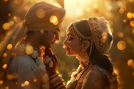 Indian bride and groom in ceremonial