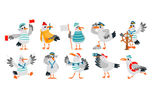 Cartoon seagull. Funny sailors, a Graphic by LadadikArt