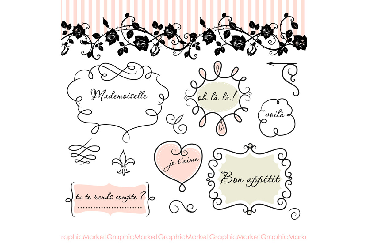 French Frames clip art with patterns, an Illustration by GraphicMarket (Photo 1 of 2)