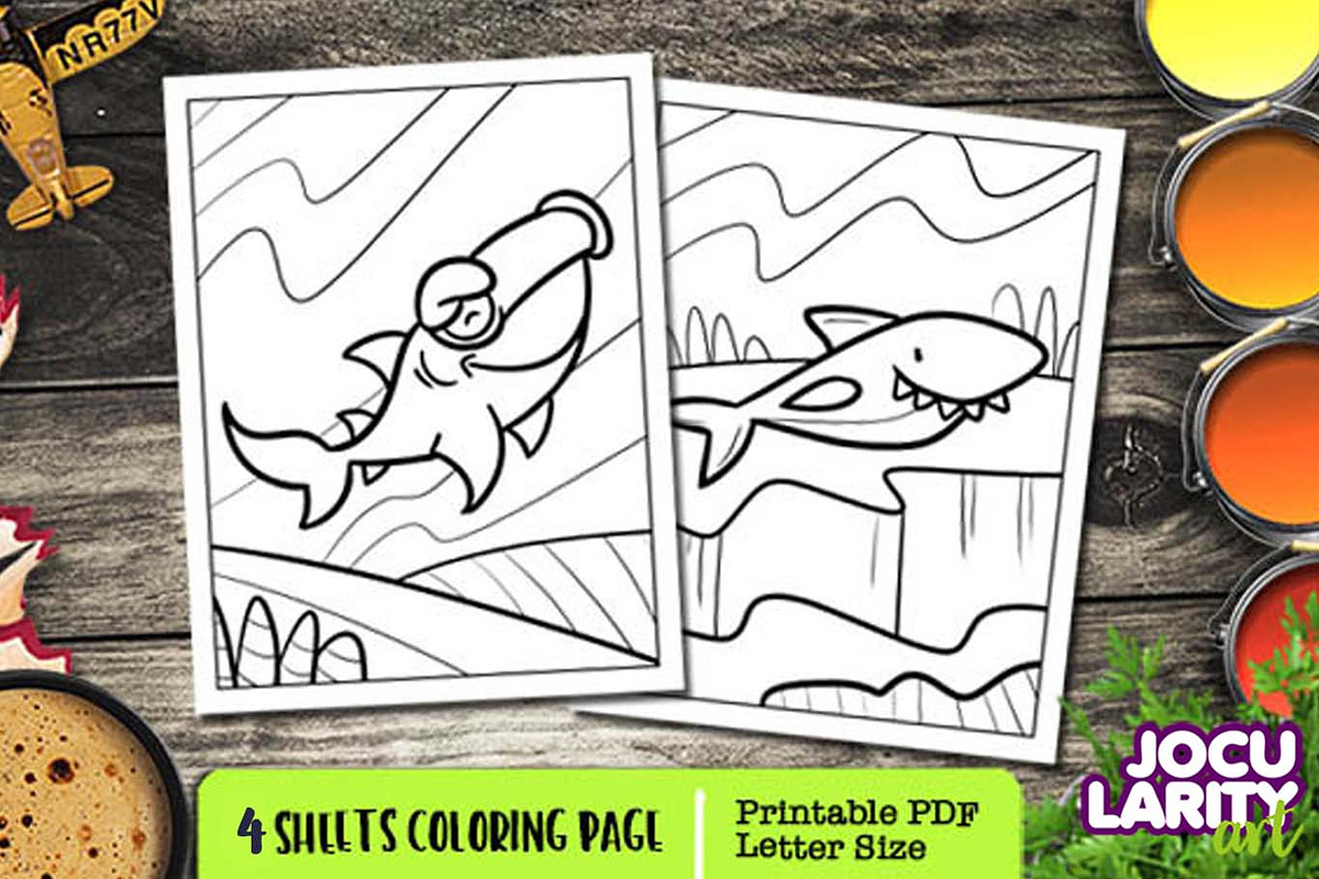 Funny Shark Coloring Pages, an Animal Illustration by Jocularity Art (Photo 3 of 3)