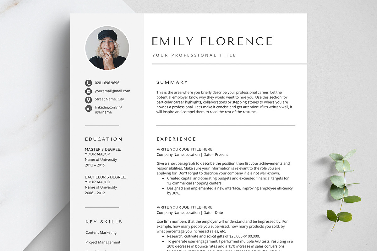 Photo Resume Template for Word, a Resume Template by TheStandOutResume (Photo 1 of 10)