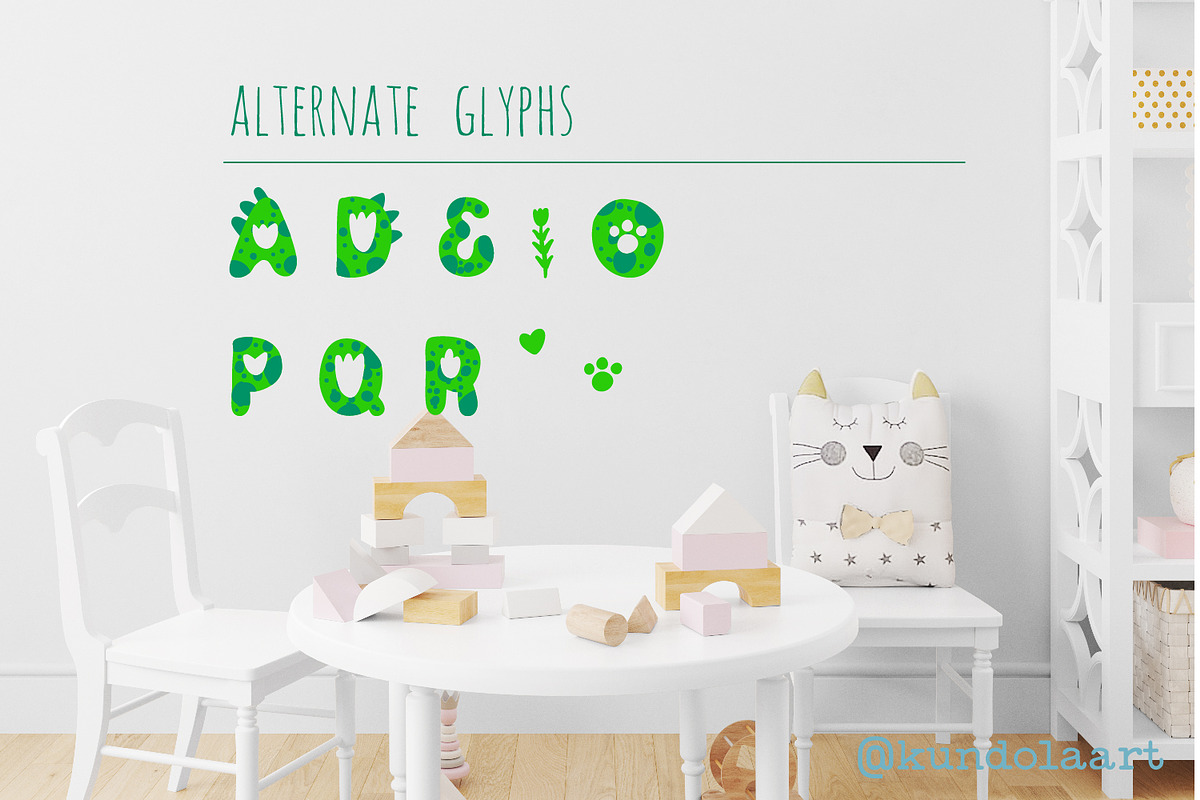 Dino green Font. Color cute dinosaur, a Font by KundolaArt (Photo 4 of 12)