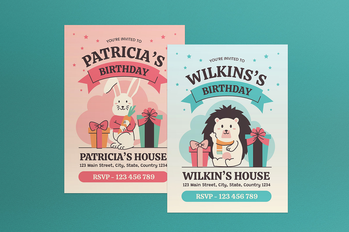 Flat Design Kids Birthday Invitation, a Card Template by graphicook (Photo 1 of 3)