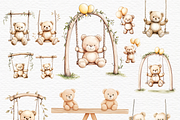 Watercolor baby bear on a swing png, an Animal Illustration by Invite to Clipart (Thumbnail 3 of 5)
