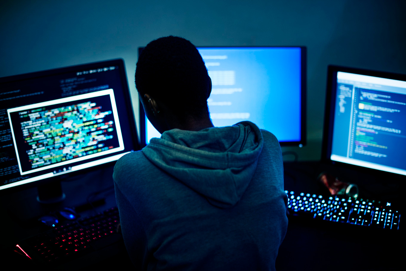 Diverse computer hacking featuring action, closeup, and coding, a ...