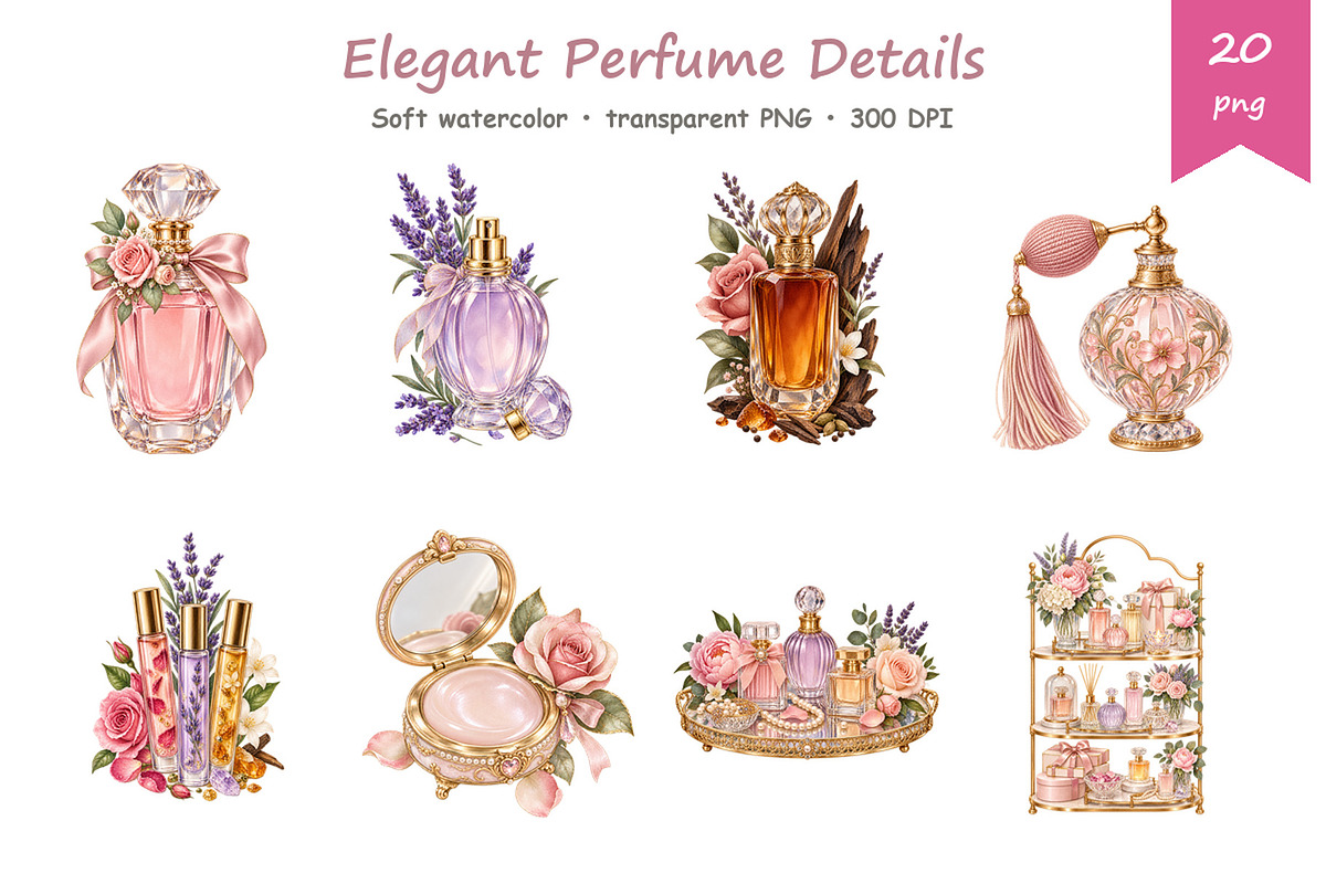 Watercolor Perfume Clipart, a Decorative Illustration by BerryPieArt (Photo 3 of 4)