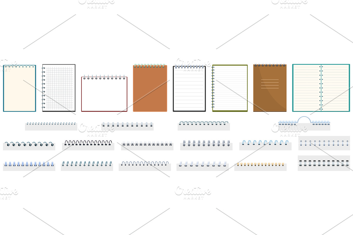 Sketchbook bindings rings icons set, a Finance Illustration by Ylivdesign