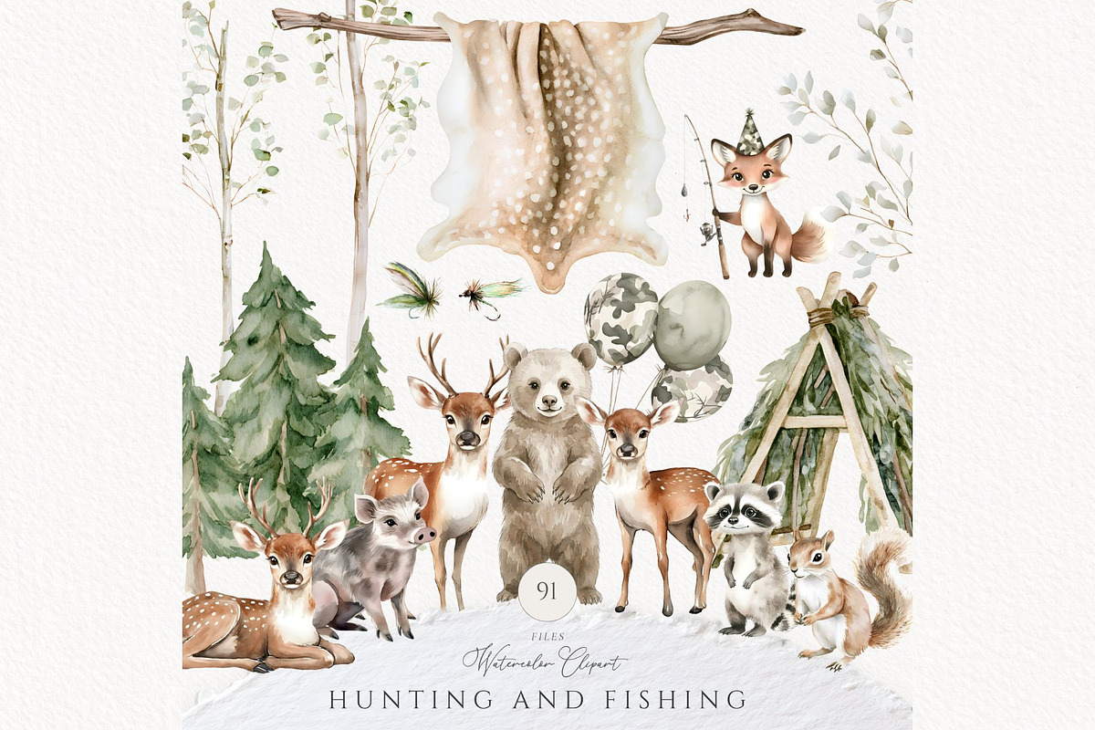 Hunting and fishing birthday, an Animal Illustration by Invite to Clipart (Photo 1 of 10)
