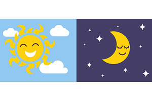 Day and night. Cartoon sun in blue, an Illustration by Vectorbuum