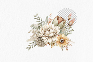 Beige Flowers Watercolor Clipart PNG