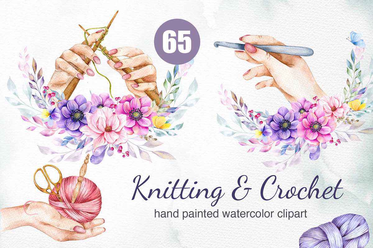 Knitting & Crochet Watercolor, an Object Illustration by CaraulanStore (Photo 1 of 7)