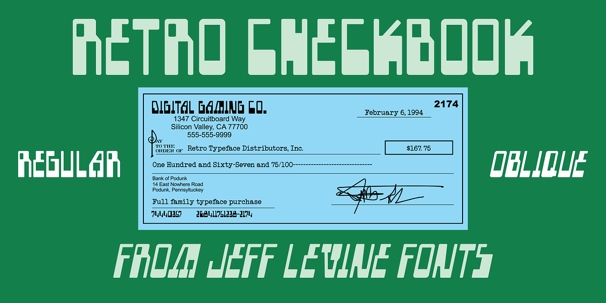 Retro Checkbook JNL, a Font by Jeff Levine Fonts (Photo 1 of 5)