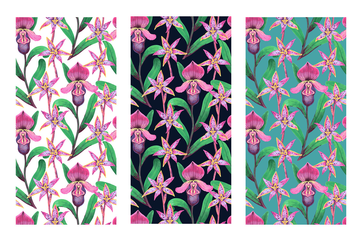 Crazy orchids. Vector patterns., a Pattern Graphic by Robusta (Photo 6 of 17)