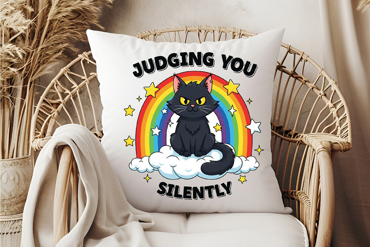 Judging you silently funny cat desig, an Illustration by DreamCafeArt (Photo 5 of 6)