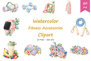 Watercolor Fitnes Accessorie Clipart, a Sport Illustration by BerryPieArt (Thumbnail 1 of 4)