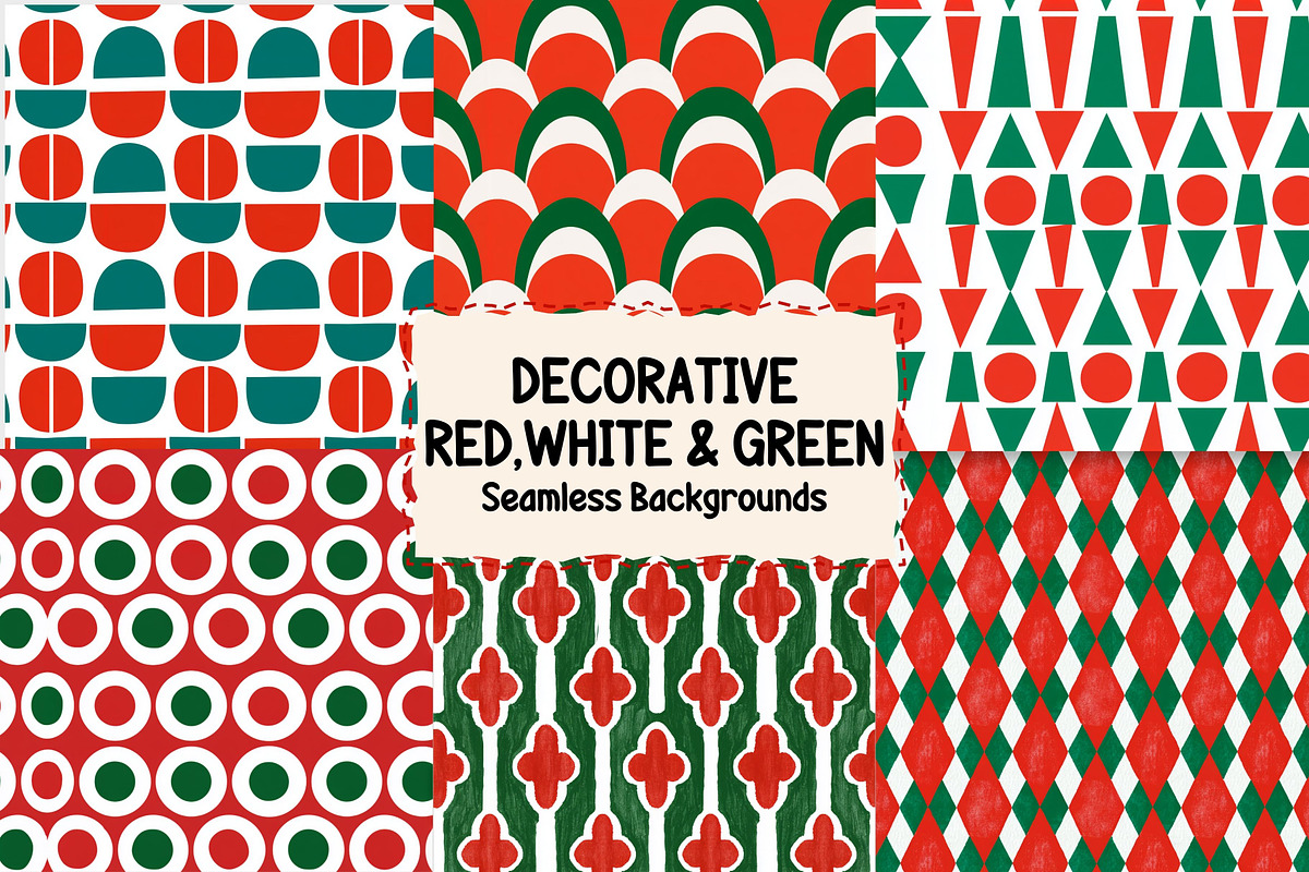 Red,White & Green Decorative Pattern, a Pattern Graphic by Pattern Whimsy (Photo 1 of 9)