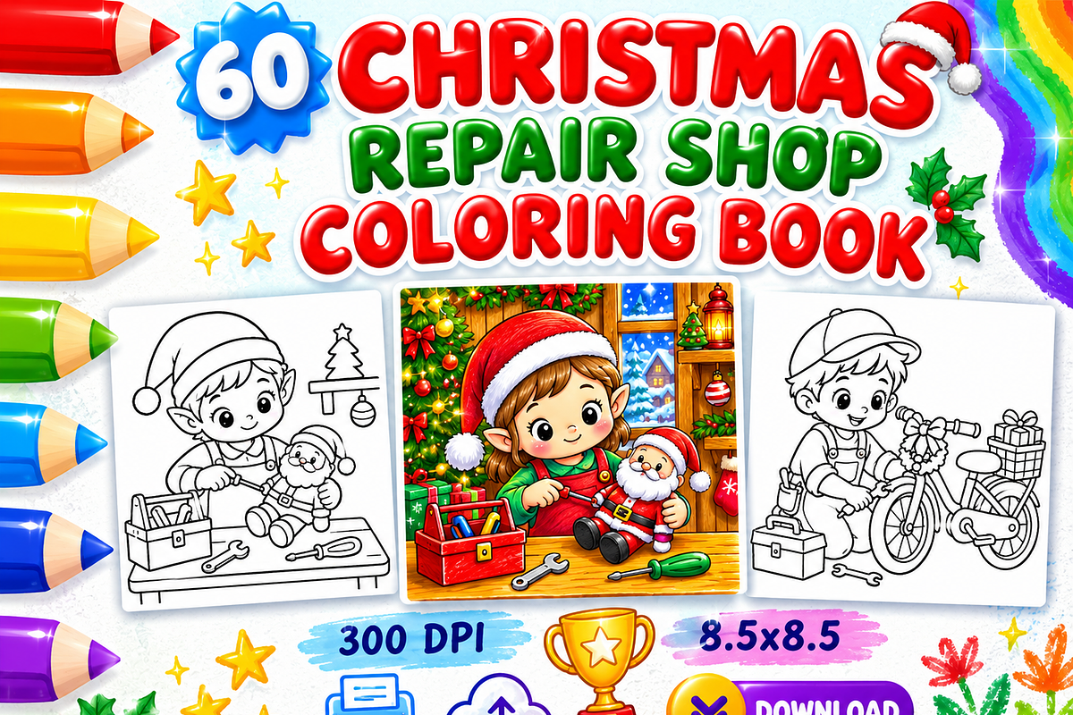 Christmas Repair Shop Coloring Book, a Seasonal Illustration by Design Zone (Photo 1 of 5)