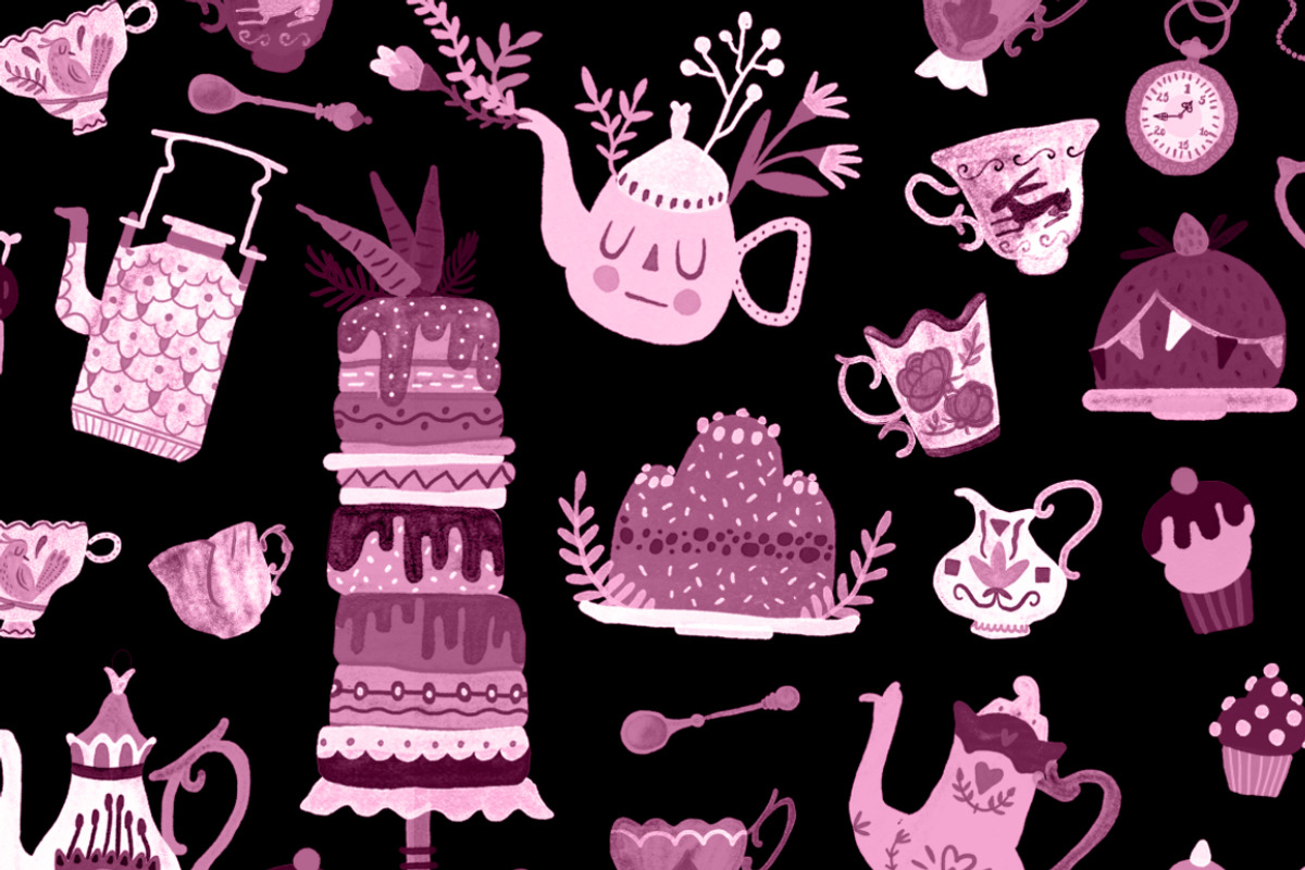 Mad Tea Party - Alice Digital Papers, a Pattern Graphic by Lilla Bölecz (Photo 4 of 6)