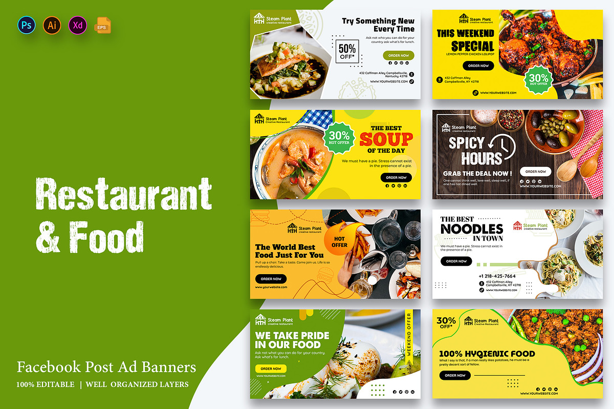 Restaurant Facebook Ad Banners, a Social Media Template by 3djagan (Photo 1 of 9)