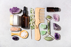 Natural Spa and Beauty Tools with Crystals and Essential Oils Fl, a Beauty & Fashion Photo by Natalia Klenova's Shop