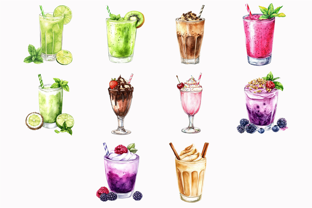 Watercolor Milkshake Clipart, an Illustration by Design Market (Photo 4 of 4)