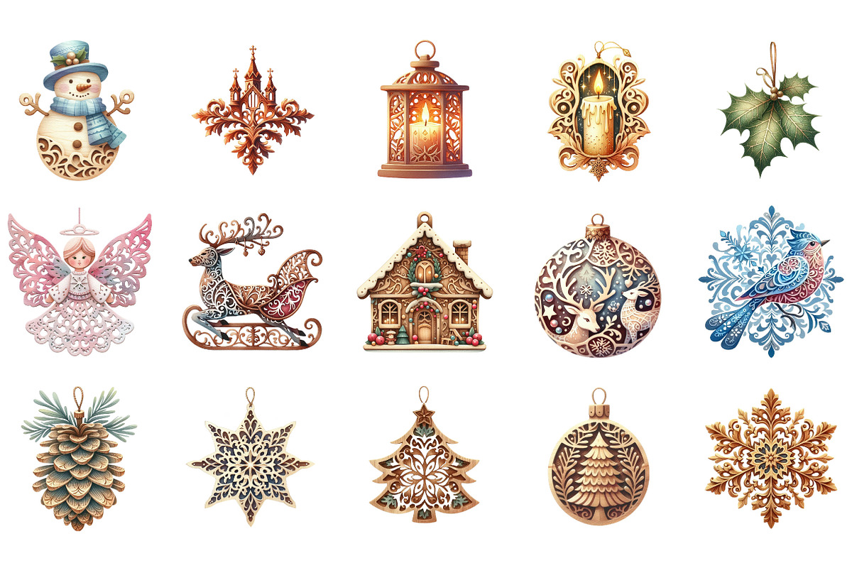 Christmas Laser Cut Ornaments Bundle, an Illustration by Designking (Photo 4 of 5)