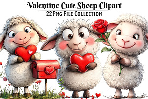 Valentine's Day Sheep Clipart Bundle, an Illustration by Dream Creation