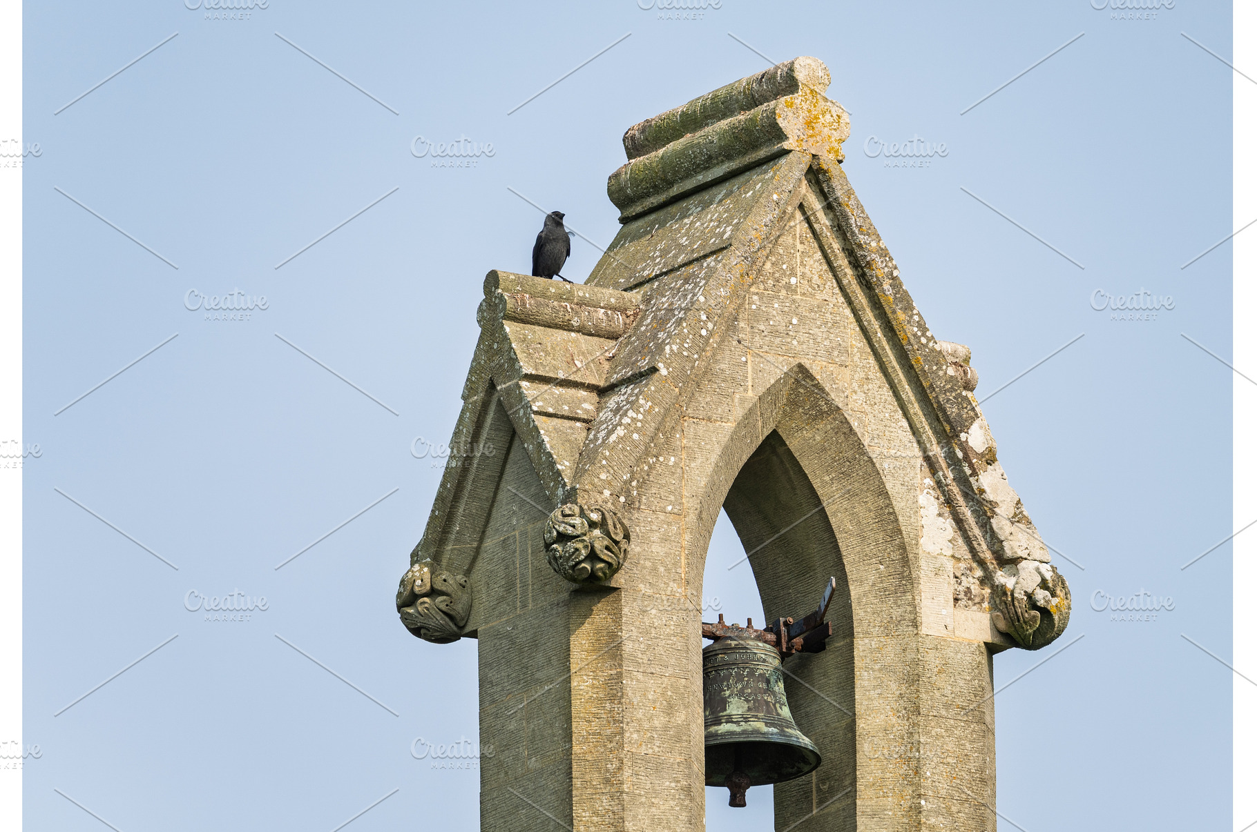 Old stone church in the village of, a Nature Photo by Backyard Stock