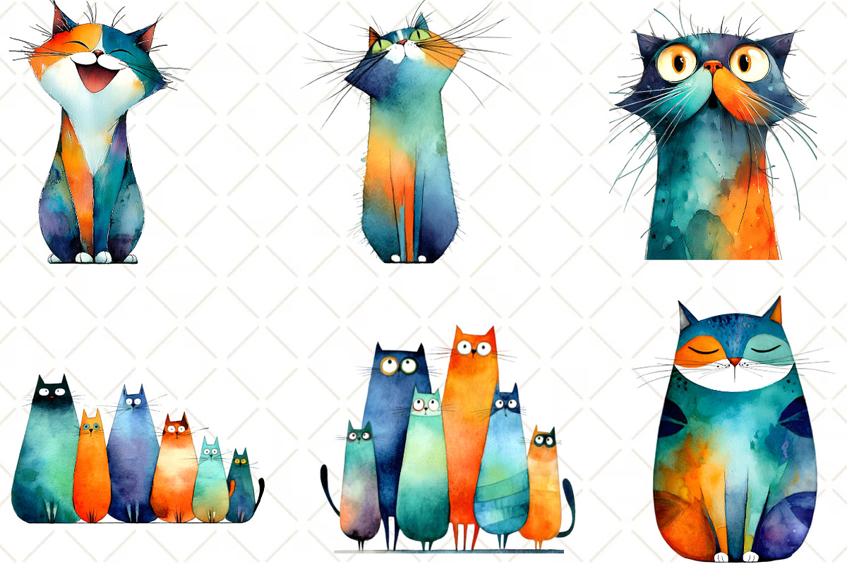 Whimsical Cat Clipart, an Illustration by Black Bird Studio (Photo 5 of 6)