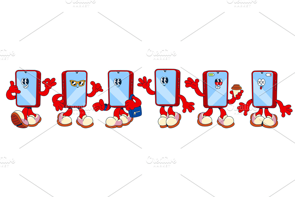 Groovy smartphone characters set, a Technology Illustration by art PVP - market