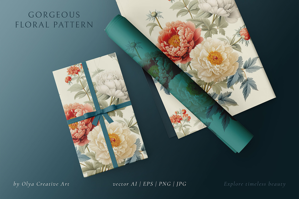 Vintage Peonies Floral Pattern, a Pattern Graphic by Olya Creative (Photo 4 of 10)