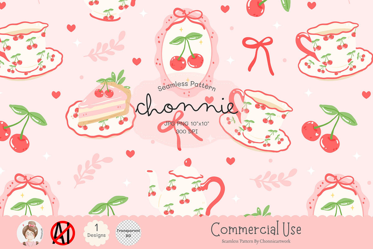 Cherry Tea Party Seamless Pattern, a Pattern Graphic by Chonnieartwork (Photo 1 of 5)