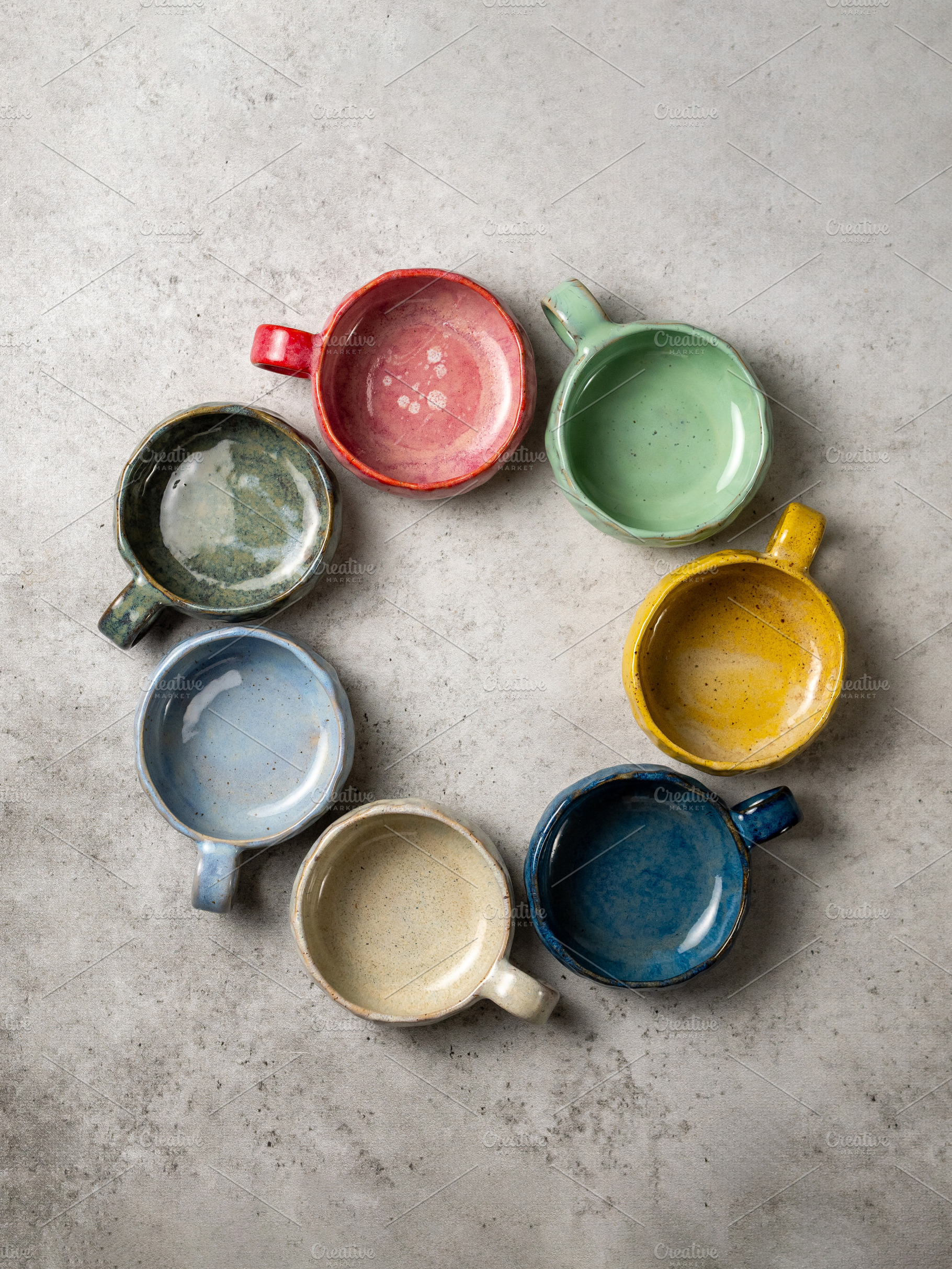 Top View of Colorful Ceramic Cups, a Food & Drink Photo by Fascinadora
