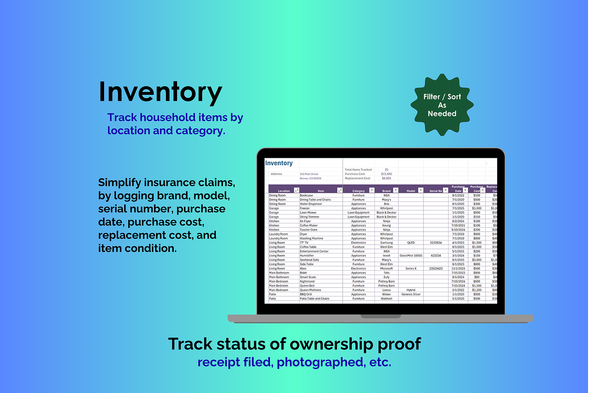 Home Inventory - Excel preview 2