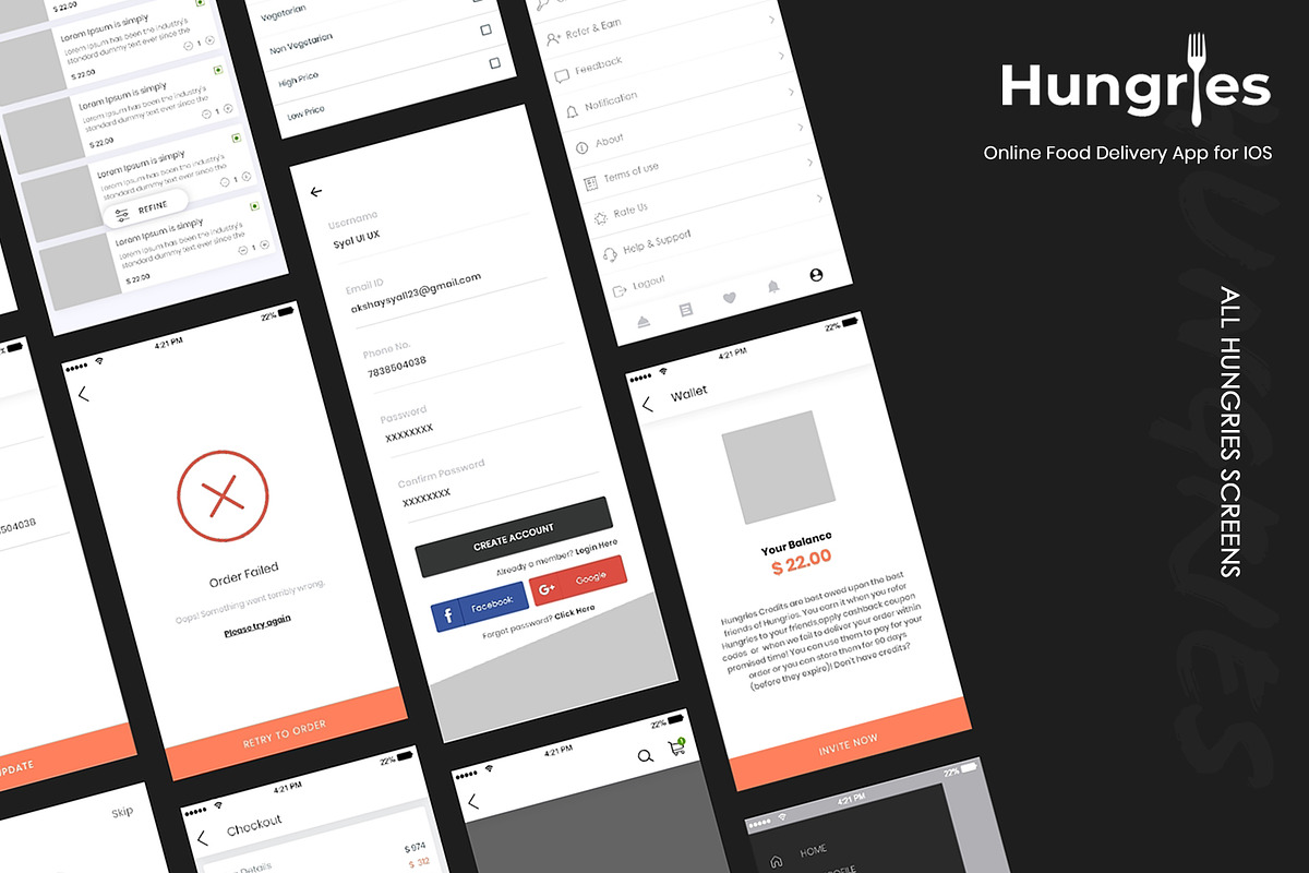 Hungries Wireframe UI Kit for Food, an UI Kit Template by SyalUIUX (Photo 9 of 9)