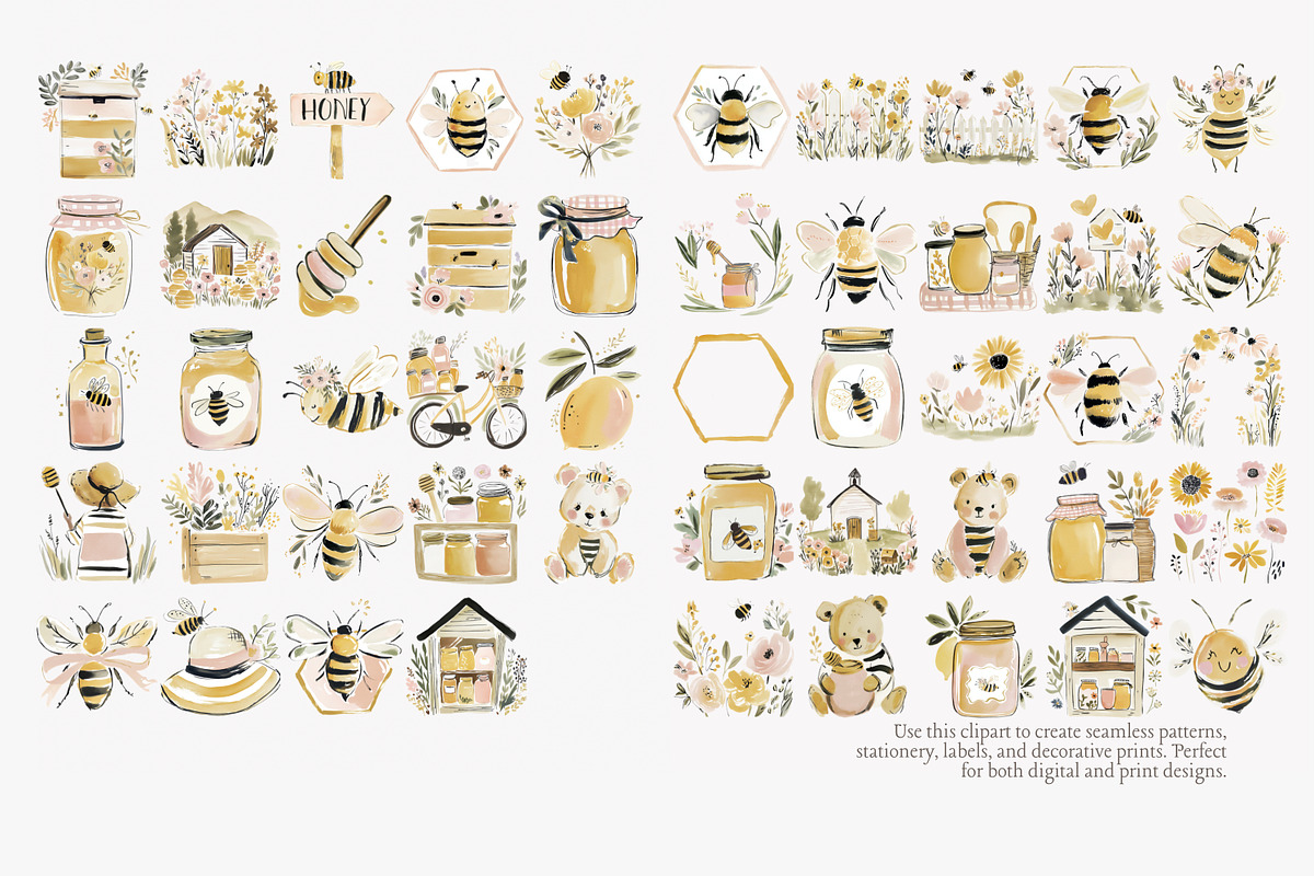 Honey meadow clipart bundle, a Decorative Illustration by Patishop Art (Photo 10 of 11)